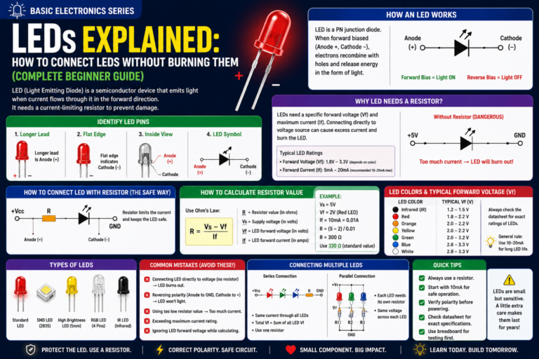 LEDs Explained How to Connect LEDs Without Burning Them (Complete Beginner Guide)