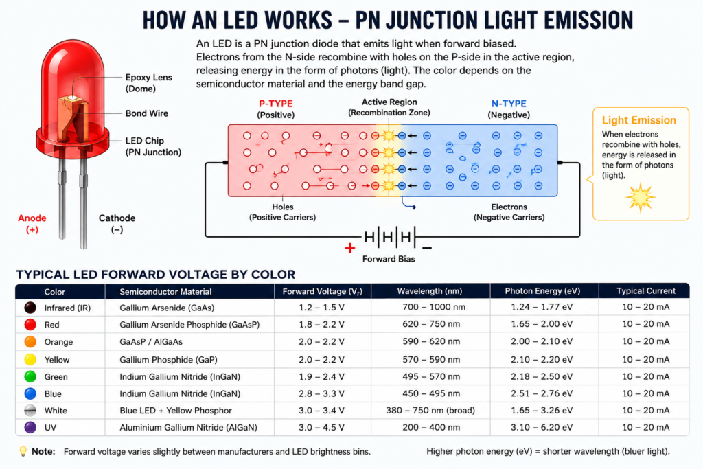 how an led works -pn junction light emission