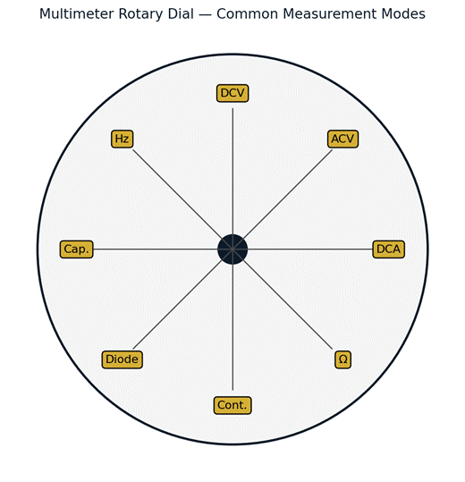 Figure 1 — A typical rotary dial and its common measurement positions.