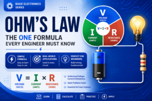 Ohm's Law explained with voltage, current, resistance formula, circuit diagram, and Ohm's Law triangle for beginners.